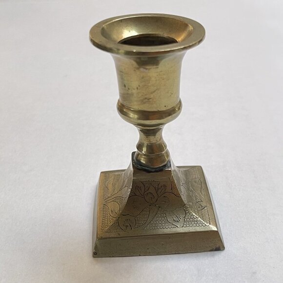 Brass Candle Holder Vintage Taper Stick Square Base Mid Century Home Decor - Picture 5 of 9